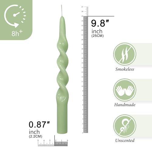Handmade Spiral Taper Candles - Set of 4 Green