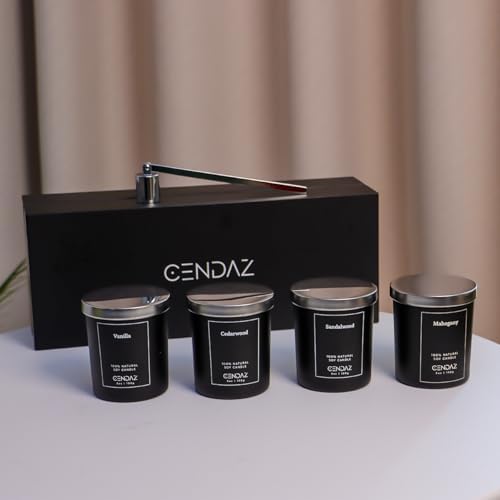 Cendaz Scented Mens Candle Set 4-Pack with Snuffer