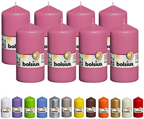 BOLSIUS 8 Pink Pillar Candles - 43 Hours Burn Time