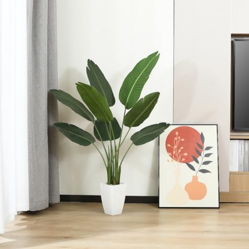 Artificial Bird of Paradise Plant 4 Ft with White Taper Planter