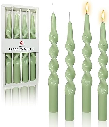 Handmade Spiral Taper Candles - Set of 4 Green