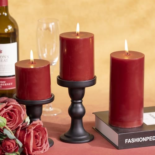 KONNI Dark Red Pillar Candles Set of 3 3x6
