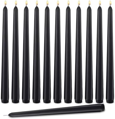 12 Piece Set of Black Cone Candles - 10 Inch Smoke-Free Burners