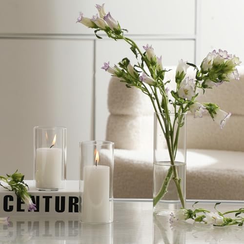 UDU 12 Pillar Candles and 12 Glass Hurricane Holders Set
