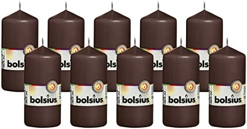BOLSIUS 10 Unscented Maroon Pillar Candles - 33 Hours Burn Time
