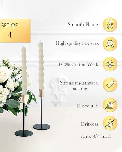 75 Inch Skull Ivory Taper Candle Halloween Set 4 Pack