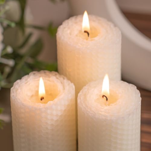 KONNI Beeswax Pillar Candles Set of 3 2x4inch