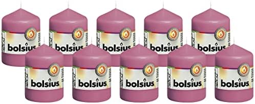 BOLSIUS 10 Pink Pillar Candles - 17 Hour Burn Time