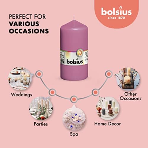 BOLSIUS 8 Pink Pillar Candles - 43 Hours Burn Time