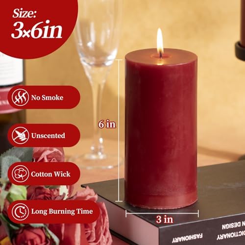 KONNI Dark Red Pillar Candles Set of 3 3x6