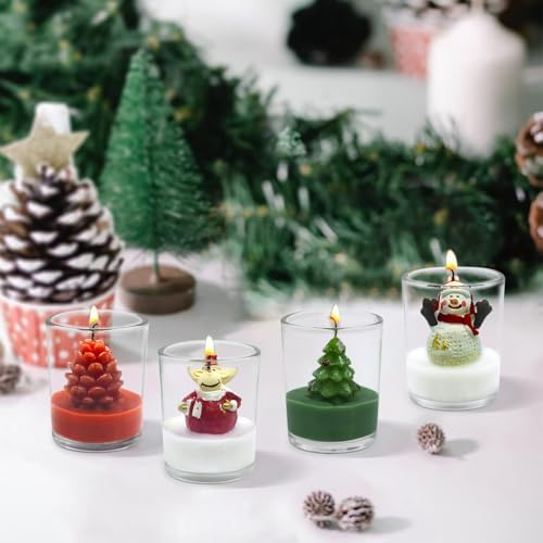 12-Pack Christmas Glass Votive Candles with Holiday Designs