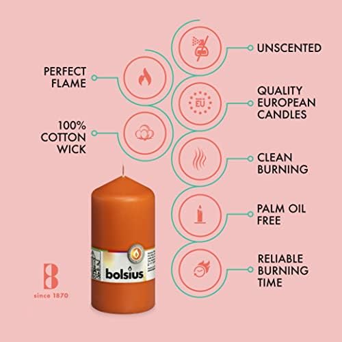 BOLSIUS 8 Unscented Orange Pillar Candles 43 Hours Burn Time
