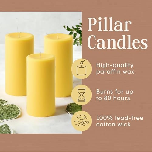 3 x 6 Yellow Pillar Candles Set of 3 Unscented