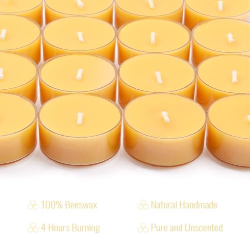 16 Pack Natural Beeswax Tea Light Candles with Extended Burn Time