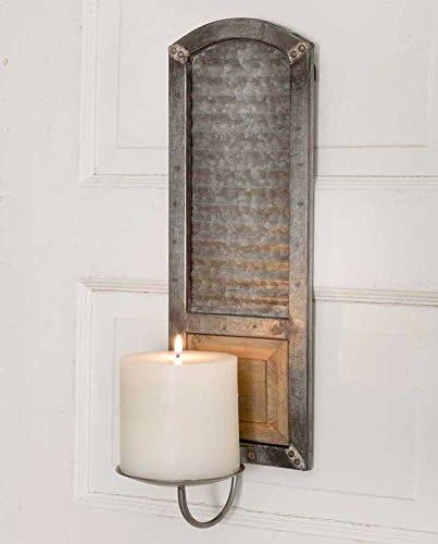 Rustic Metal Pillar Candle Sconce with Decorative Design