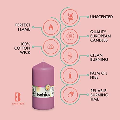 BOLSIUS 8 Pink Pillar Candles - 43 Hours Burn Time