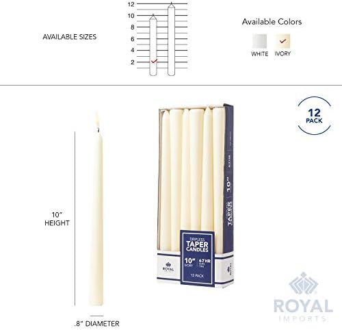 Royal Imports Unscented Taper Candles - 10 Inch Ivory Set of 12