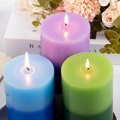 KONNI Blue Layered Pillar Candles Set of 3 3x4