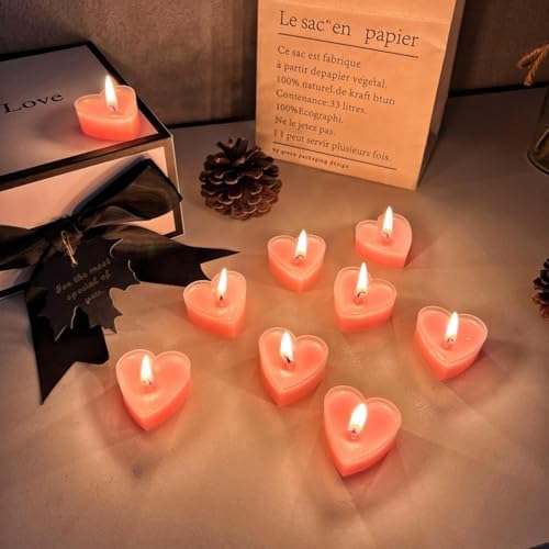Santiyis Pink Tea Lights 9 Pack Romantic Heart Candles