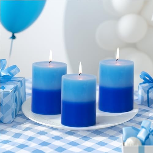 KONNI Blue Layered Pillar Candles Set of 3 3x4