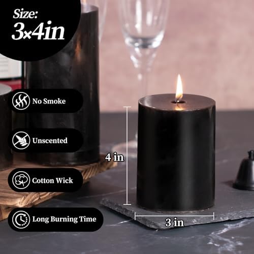 KONNI Unscented Pillar Candles Set of 3 3x4 Inches Smokeless Dripless