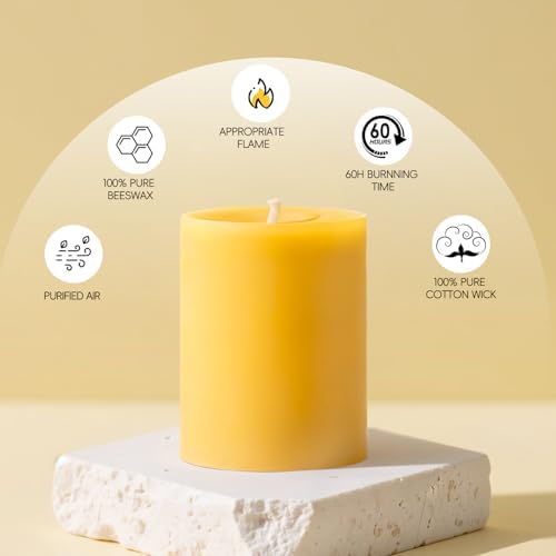 Uniteland 3 Pack Beeswax Pillar Candles