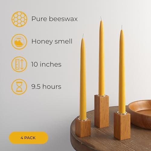 CANDWAX 10 Inch Beeswax Candle Set of 4 - Dripless