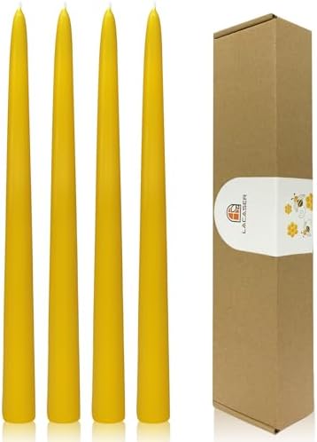 Lacaser 12 Inch Tall Beeswax Taper Candles - 4 Pack