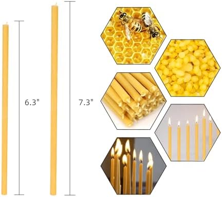 50Pcs Natural Beeswax Taper Candles 63 Inch Smokeless Decorative
