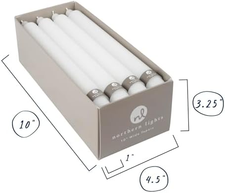 Northern Lights Candles 10 Inch Tapers 12 Pack Pure White