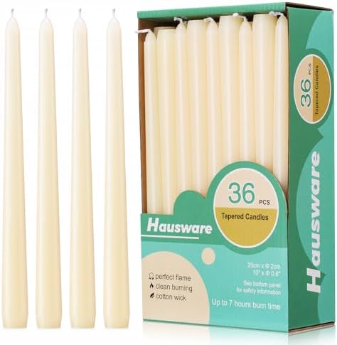 Hausware 36 Pack Taper Candles 8 Hour Burn Ivory
