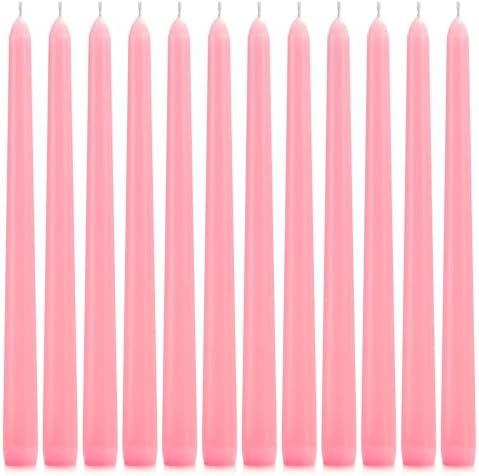 12 Pack Pink Taper Candles - 10 Inch Dripless Smokeless Unscented