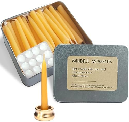 Meditation Beeswax Taper Candles Set with Brass Holders