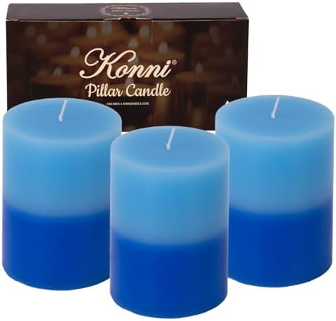 KONNI Blue Layered Pillar Candles Set of 3 3x4
