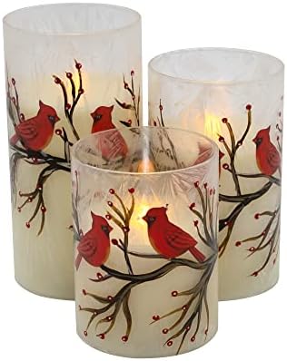 LumaBase LED Red Cardinal Hurricane Candles Set of 3