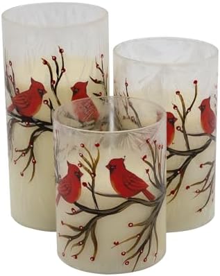 LumaBase LED Red Cardinal Hurricane Candles Set of 3