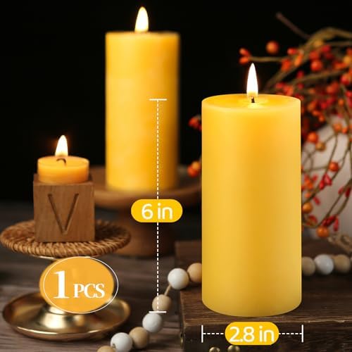 Natural Beeswax Pillar Candles - 95 Hours Long Burn Dripless Smokeless Unscented Organic