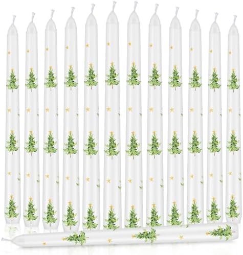 12 Pcs Dripless Taper Candles with Christmas Tree Patterns