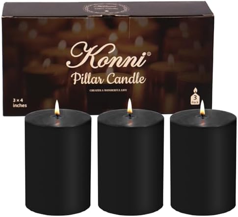 KONNI Unscented Pillar Candles Set of 3 3x4 Inches Smokeless Dripless