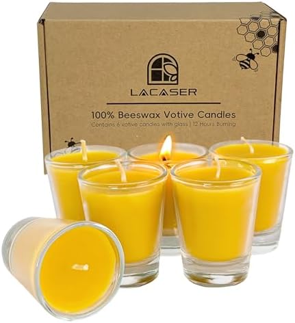 Lacaser Pure Beeswax Votive Candles 6 Pack Natural Honey Scent