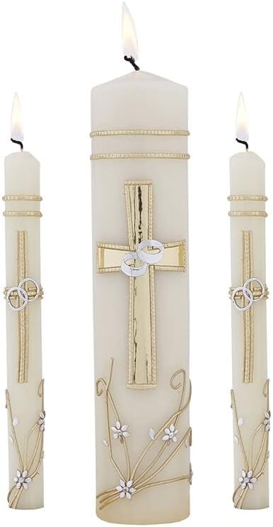 Hand Crafted Wedding Candle Set with Ornate Cross