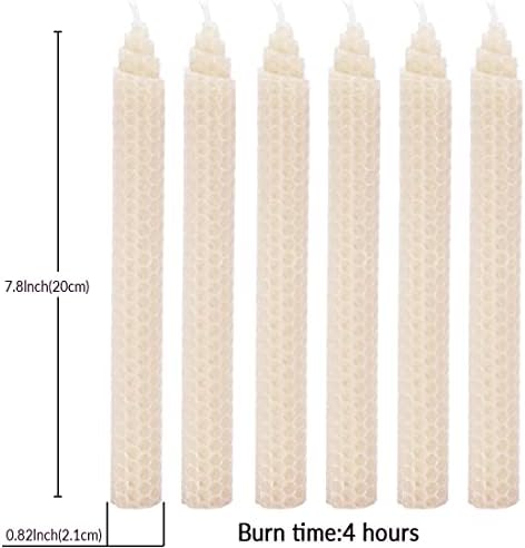DEYBBY 8 Inch White Beeswax Taper Candles 6 Pack