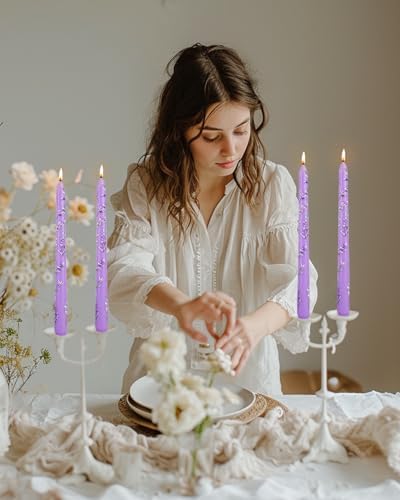 Floral Taper Candle Dripless 10 Inch Set of 4