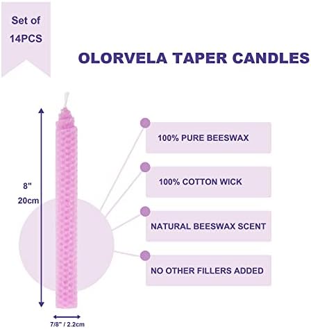 14 Pack Hand-Rolled Beeswax Taper Candles 8 Inch