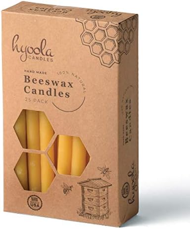 Hyoola Natural Beeswax Taper Candles 25 Pack