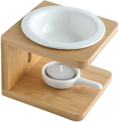 Essential Oil Burner with Bamboo Base and Ceramic Bowl