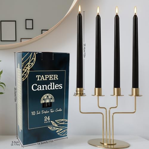 24 Pack Tall Taper Candles 10 Inch Black Dripless Unscented