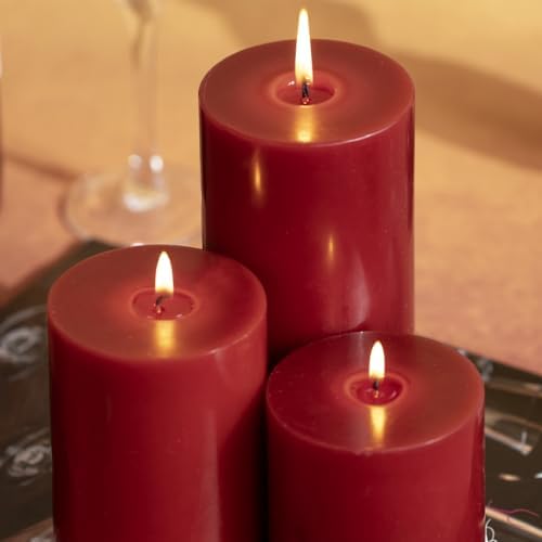 KONNI Dark Red Pillar Candles Set of 3 3x6