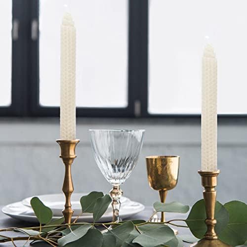 DEYBBY 8 Inch White Beeswax Taper Candles 6 Pack