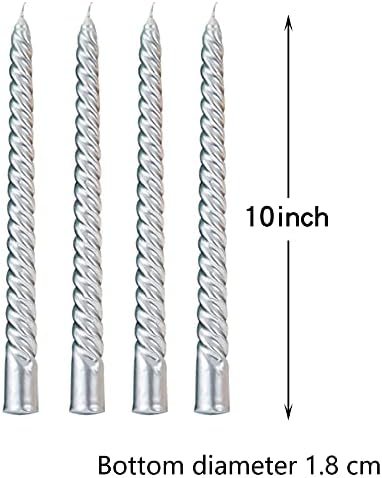 Silver Spiral Taper Candles 10 Inch - Set of 4